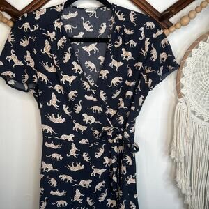 J.Crew Navy Blue Leopard Print Wrap Dress